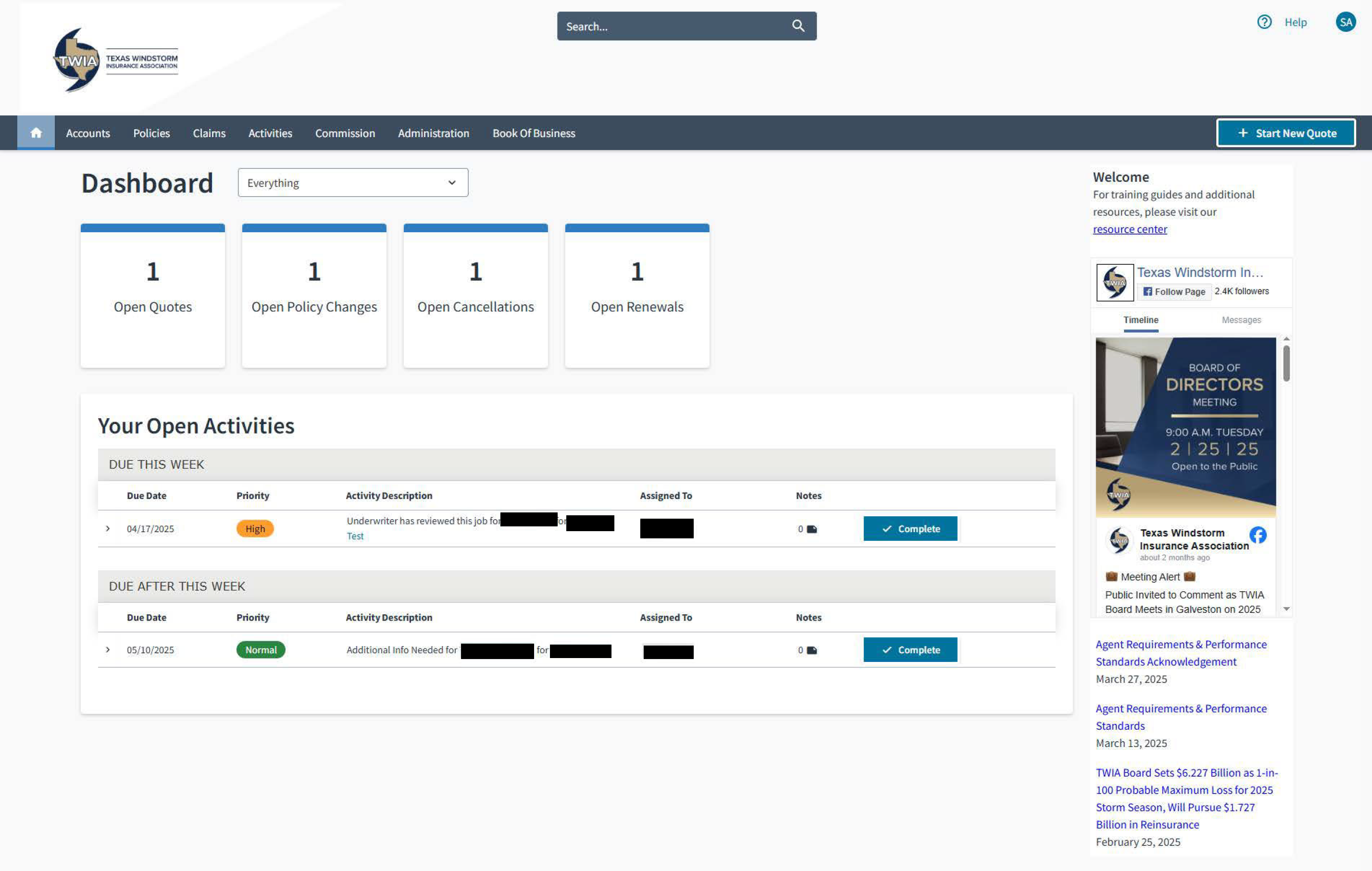 TWIA Agent Portal Cloud Screen Image