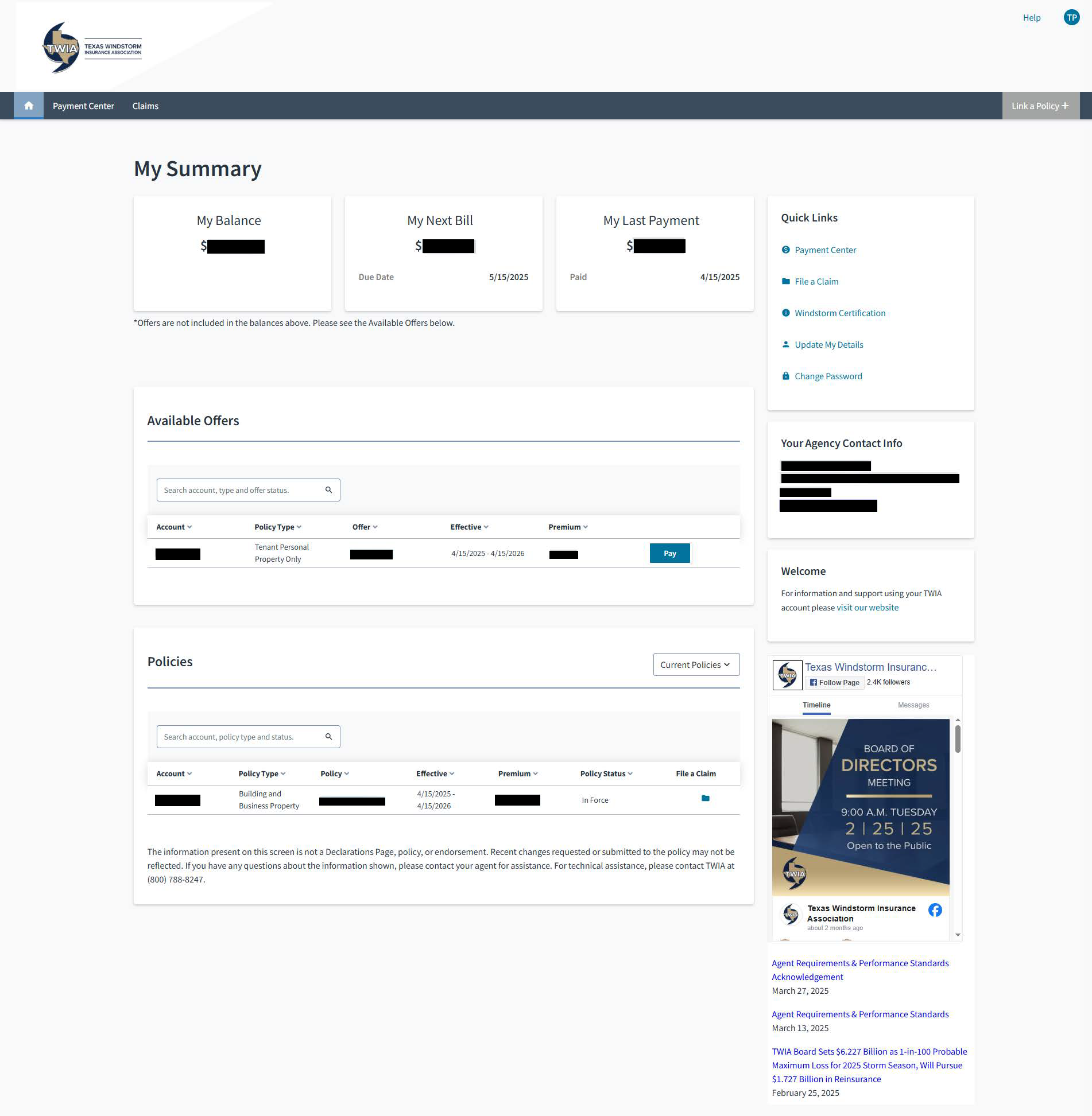 TWIA Policyholder Portal Cloud Screen Image